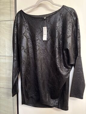 White House Black Market Black Metallic Snake-Texture Long Sleeve Top
